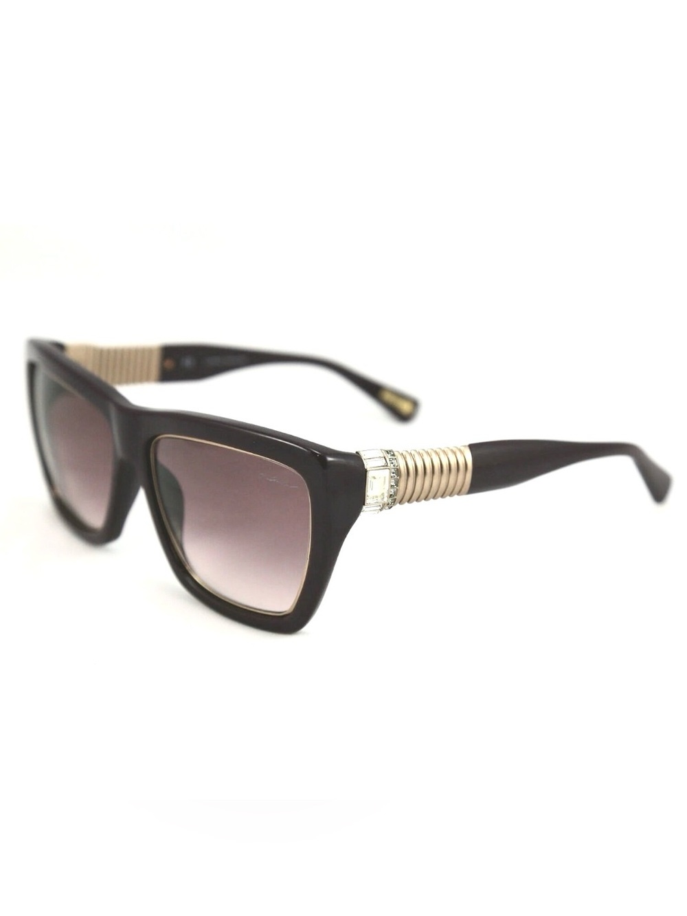Lanvin SLN557S sunglasses featuring gold-tone ribbed temples and crystals